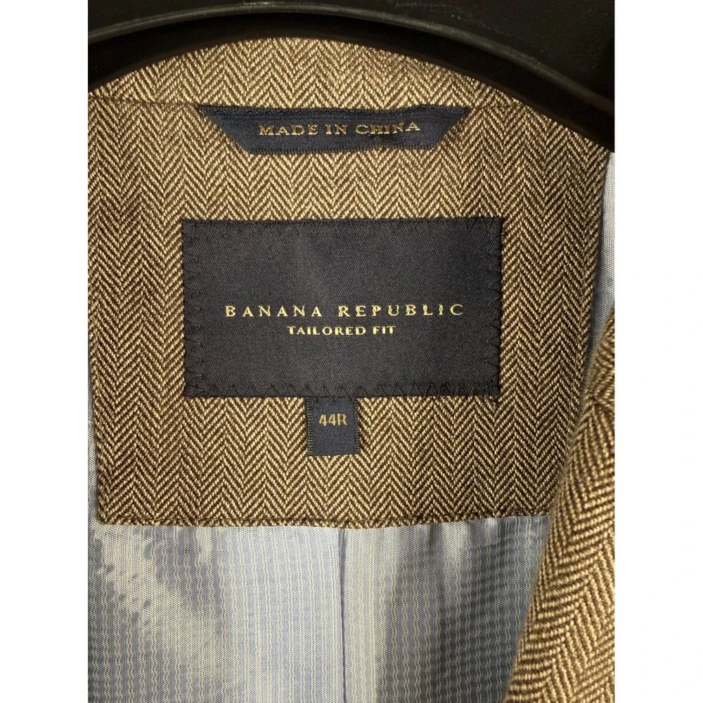 Banana Republic Blazer Mens 44R Brown Herringbone Tailored Fit Cotton Sport Coat